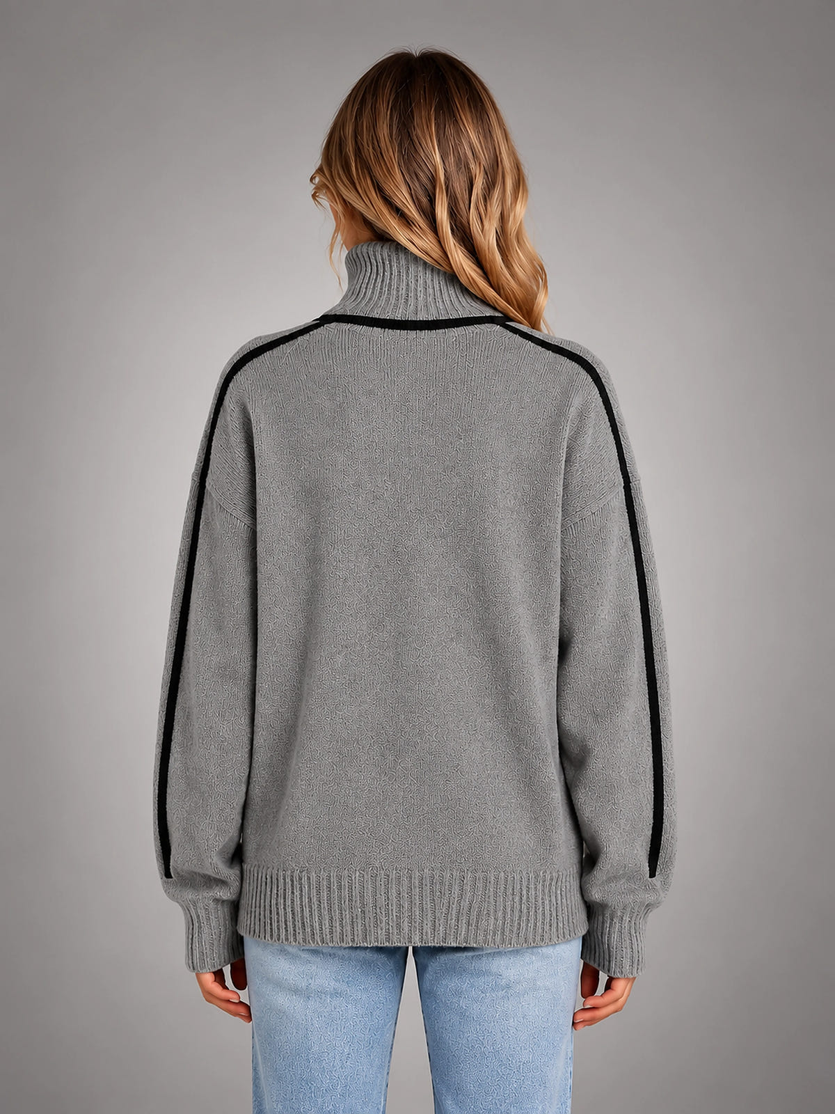 Women's Turtleneck Pullover Sweater – Soft Oversized Knit - Gray