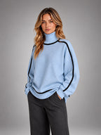 Women's Turtleneck Pullover Sweater – Soft Oversized Knit - Blue