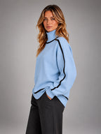 Women's Turtleneck Pullover Sweater – Soft Oversized Knit - Blue