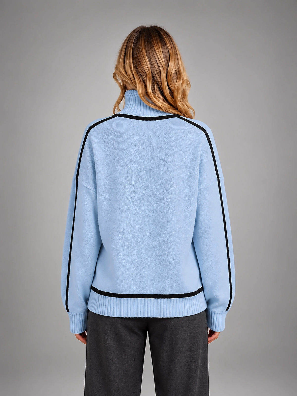 Women's Turtleneck Pullover Sweater – Soft Oversized Knit - Blue