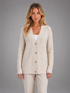 Women's Cable Knit Cardigan – V Neck Button Front - Beige