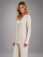 Women's Cable Knit Cardigan – V Neck Button Front - Beige