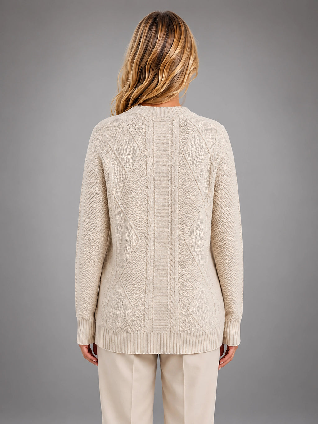 Women's Cable Knit Cardigan – V Neck Button Front - Beige