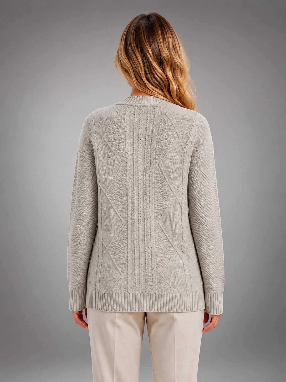 Women's Cable Knit Cardigan – V Neck Button Front - Gray