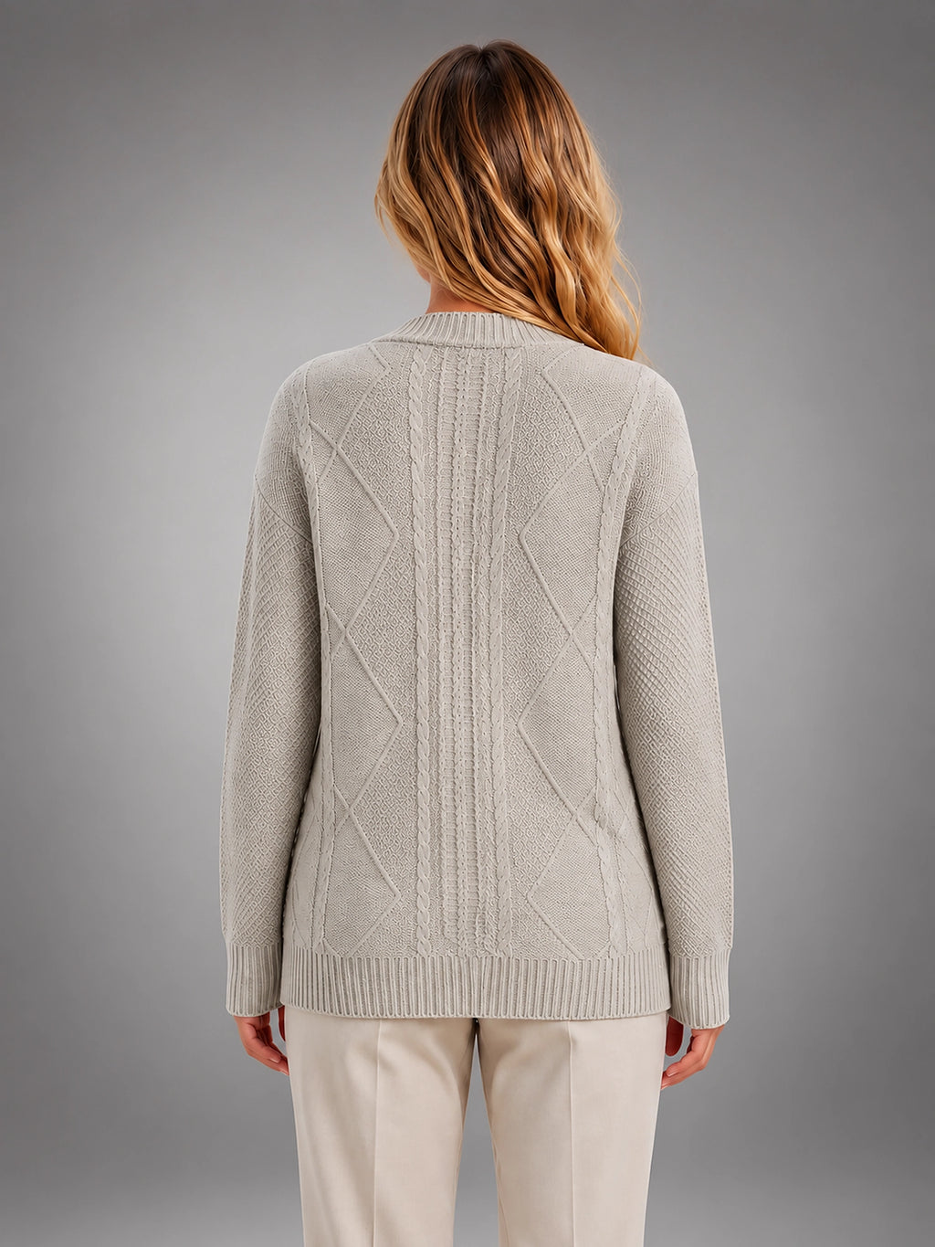 Women's Cable Knit Cardigan – V Neck Button Front - Gray