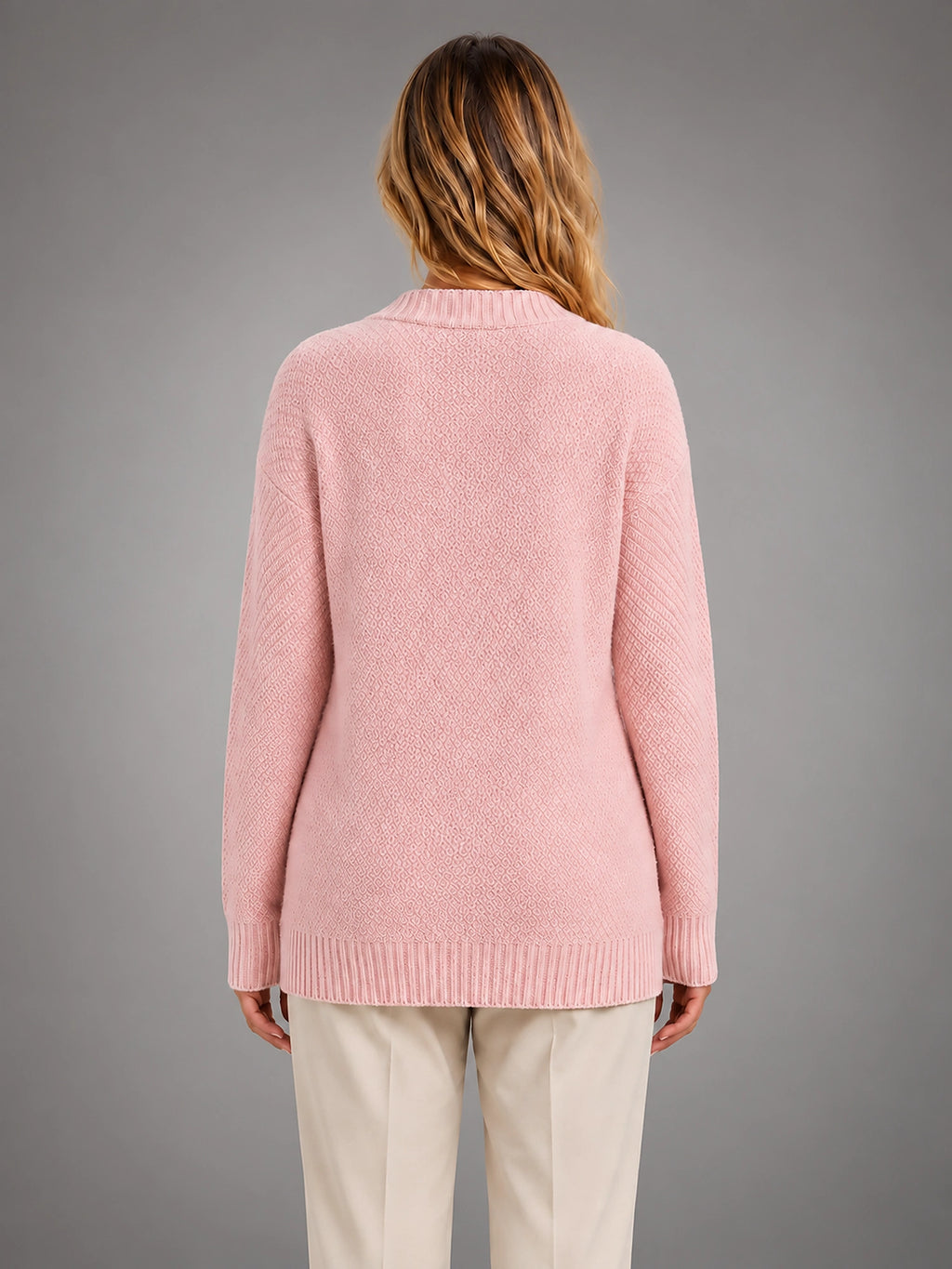 Women's Cable Knit Cardigan – V Neck Button Front - Pink