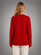 Women's Cable Knit Cardigan – V Neck Button Front - Red