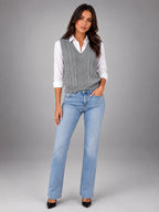 Women's Cable Knit Sweater Vest – Sleeveless Layering Knit - Gray