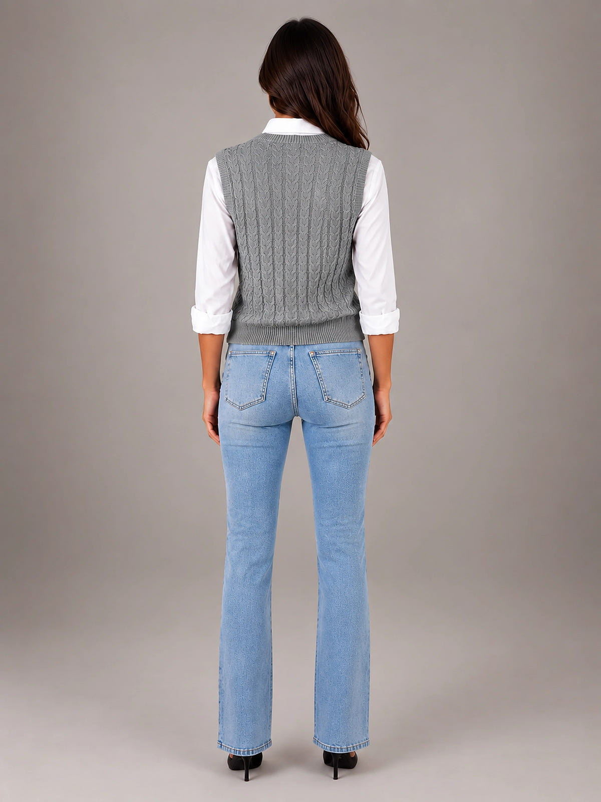Women's Cable Knit Sweater Vest – Sleeveless Layering Knit - Gray