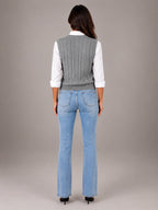 Women's Cable Knit Sweater Vest – Sleeveless Layering Knit - Gray