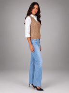 Women's Cable Knit Sweater Vest – Sleeveless Layering Knit - Khaki
