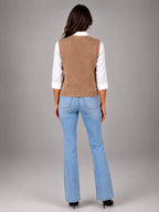 Women's Cable Knit Sweater Vest – Sleeveless Layering Knit - Khaki