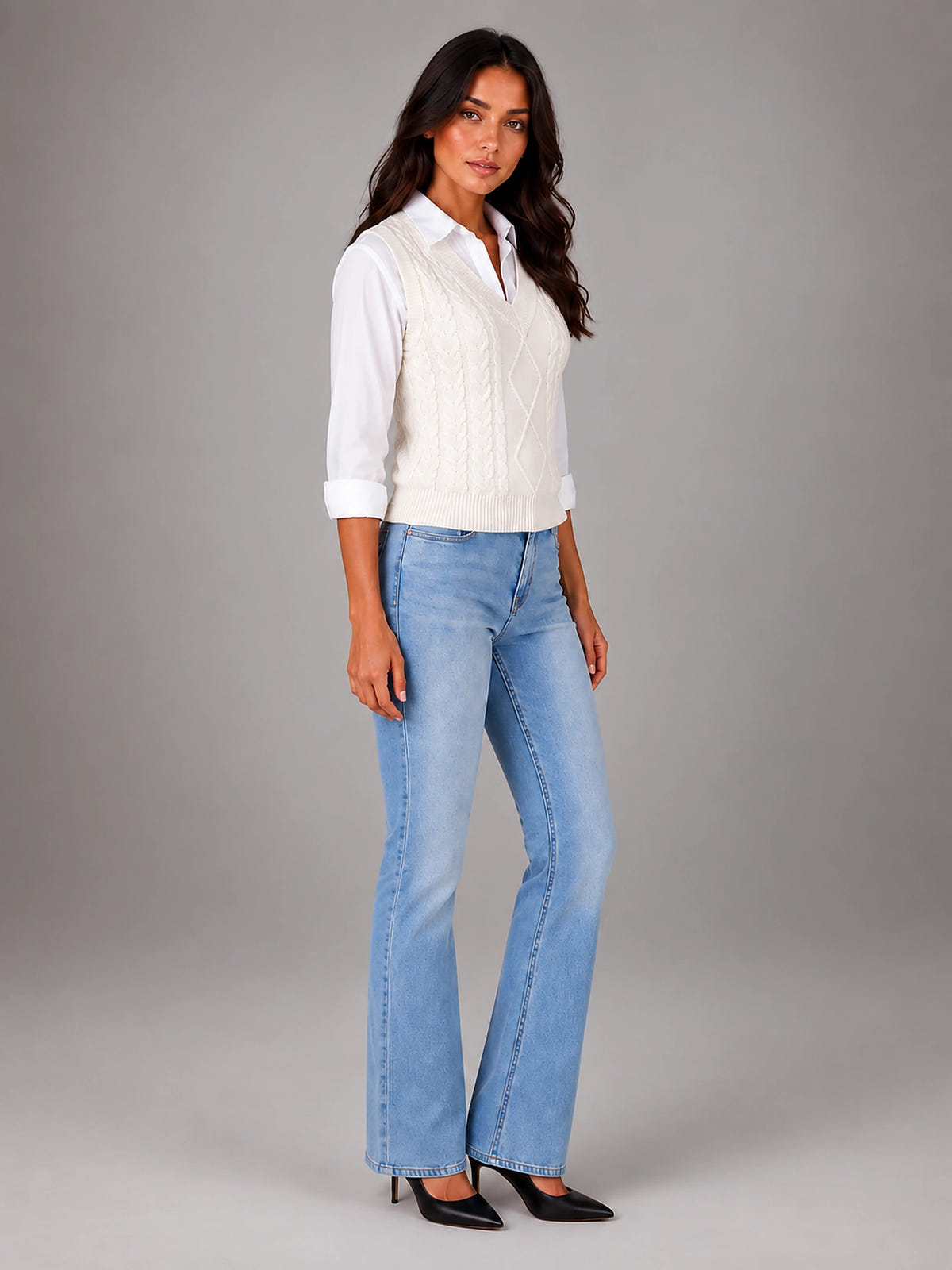 Women's Cable Knit Sweater Vest – Sleeveless Layering Knit - Ivory