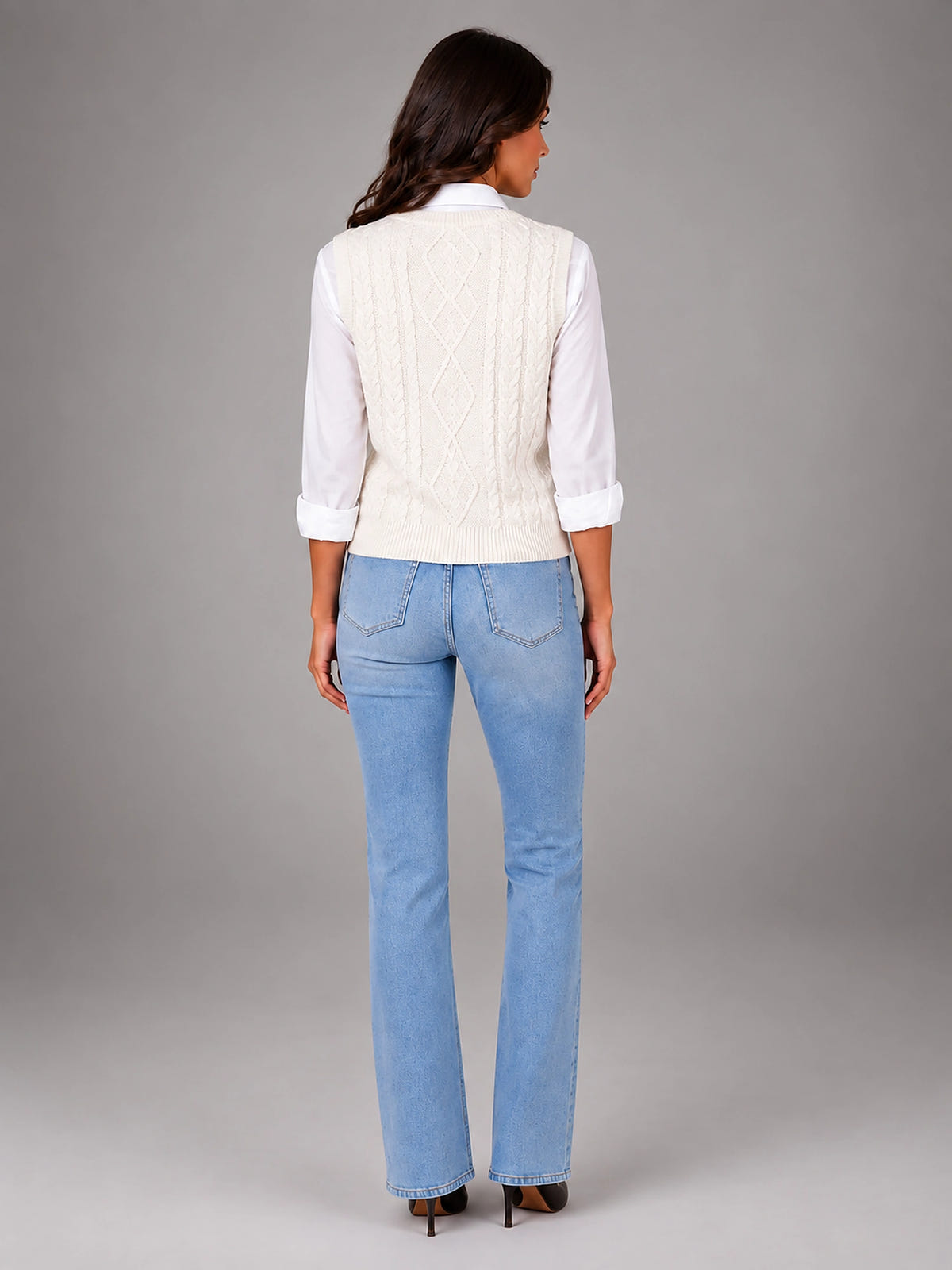 Women's Cable Knit Sweater Vest – Sleeveless Layering Knit - Ivory