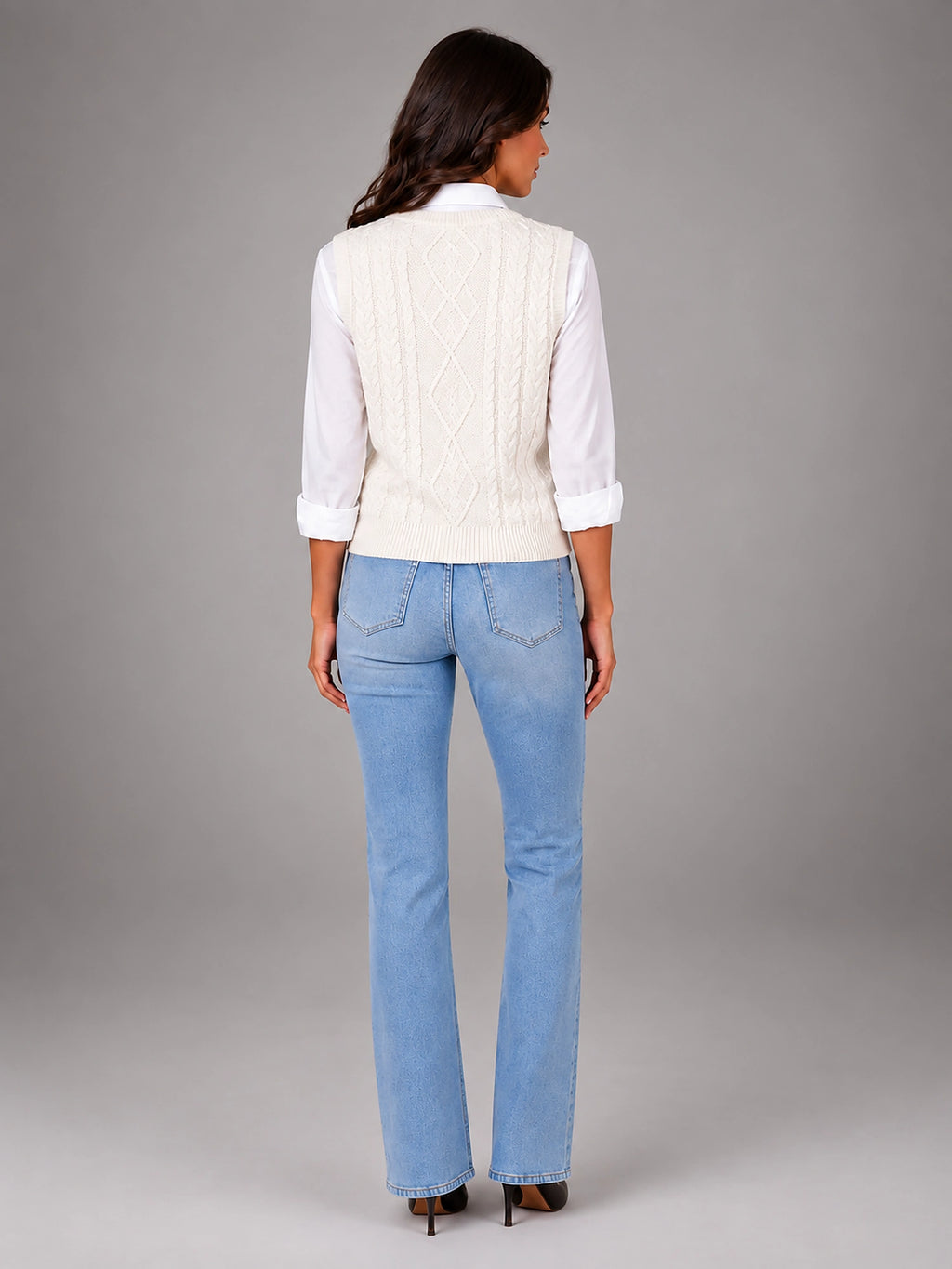 Women's Cable Knit Sweater Vest – Sleeveless Layering Knit - Ivory