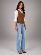 Women's Cable Knit Sweater Vest – Sleeveless Layering Knit - Coffee