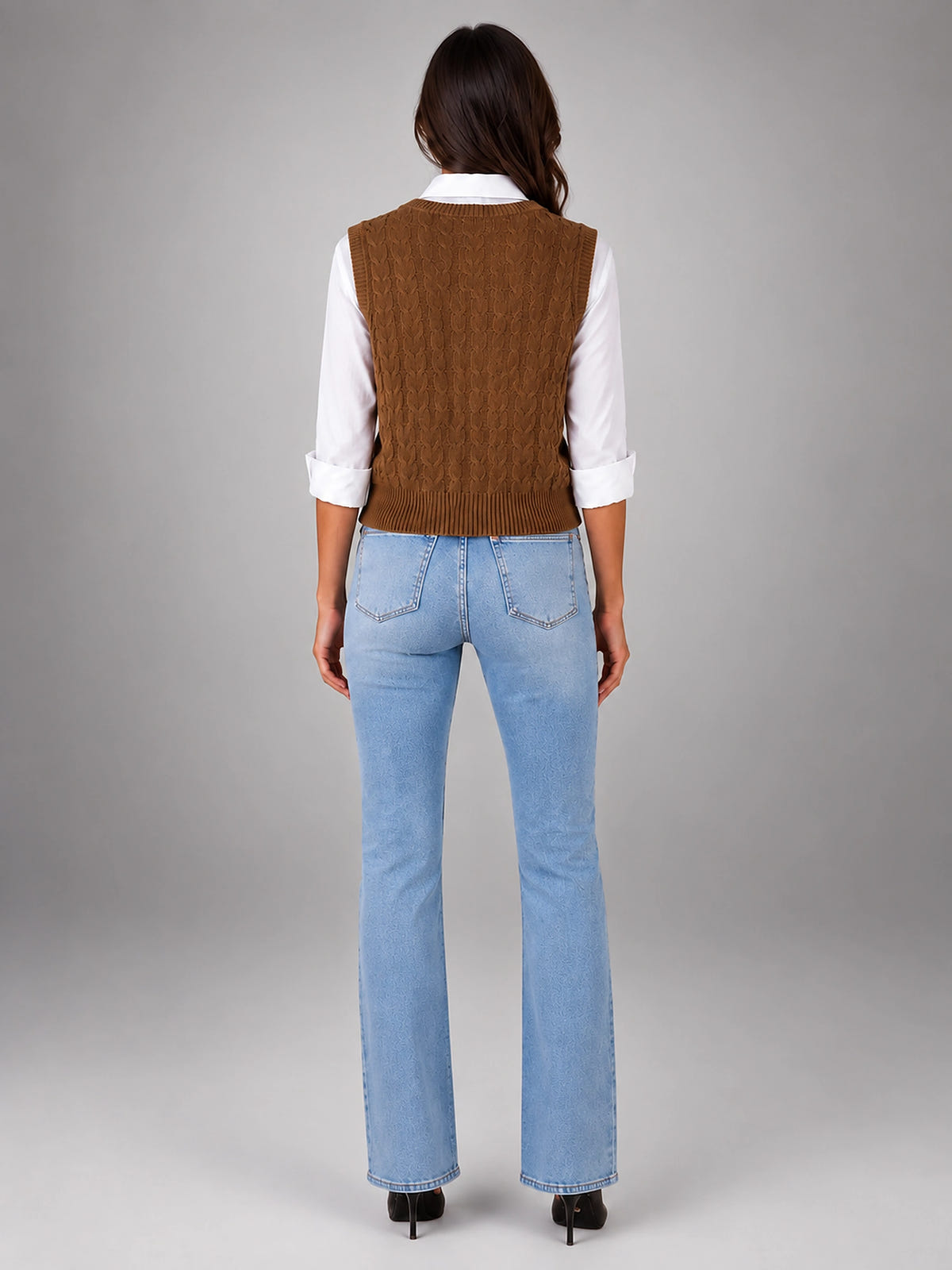 Women's Cable Knit Sweater Vest – Sleeveless Layering Knit - Coffee