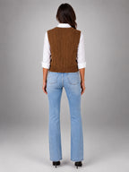 Women's Cable Knit Sweater Vest – Sleeveless Layering Knit - Coffee