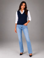 Women's Cable Knit Sweater Vest – Sleeveless Layering Knit - Navy