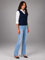 Women's Cable Knit Sweater Vest – Sleeveless Layering Knit - Navy