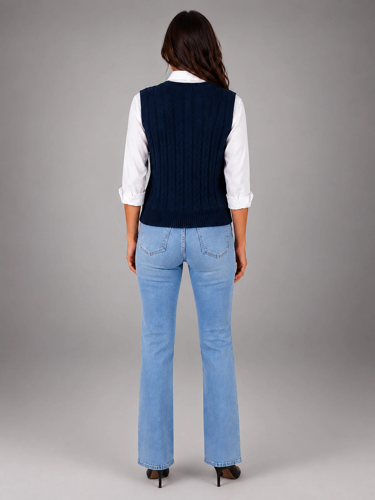 Women's Cable Knit Sweater Vest – Sleeveless Layering Knit - Navy