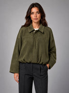 Women's Faux Suede Bomber Jacket – Oversized Collar - Olive Green