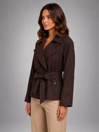 Women's Cropped Trench Jacket – Tie Waist Double Breasted - Brown