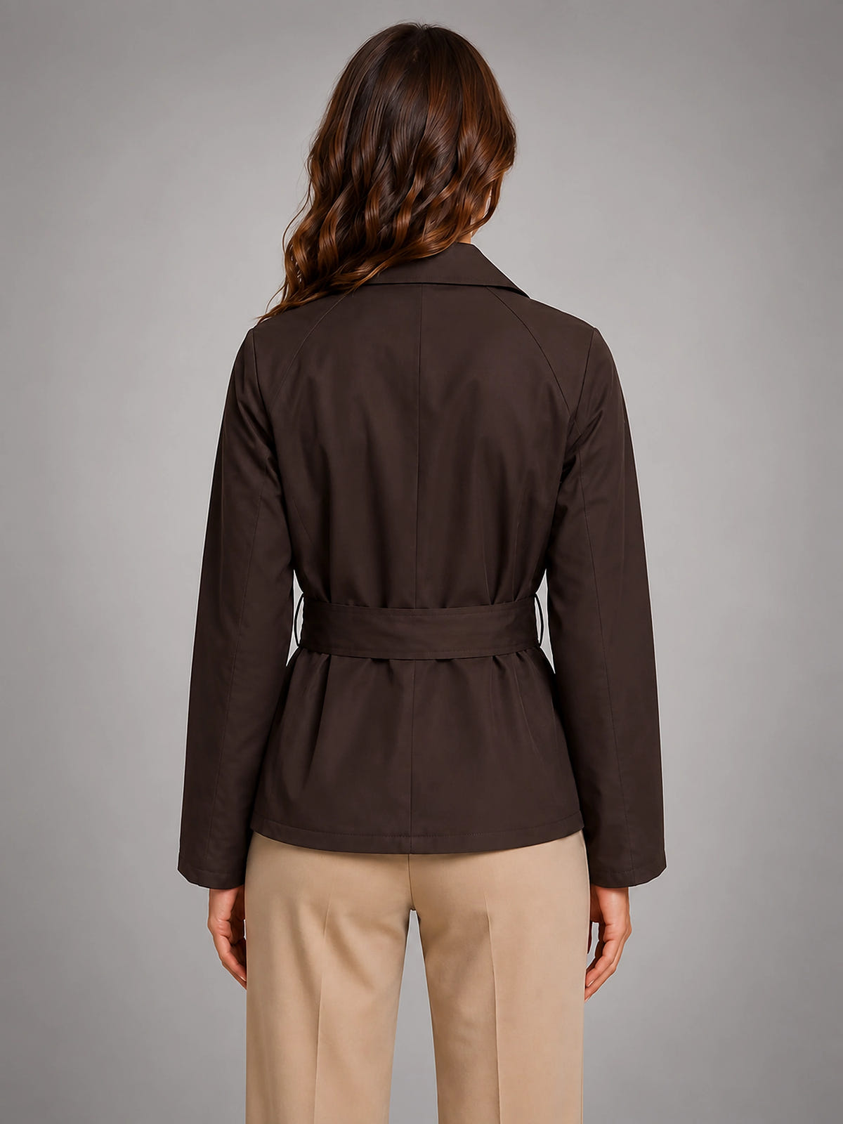 Women's Cropped Trench Jacket – Tie Waist Double Breasted - Brown