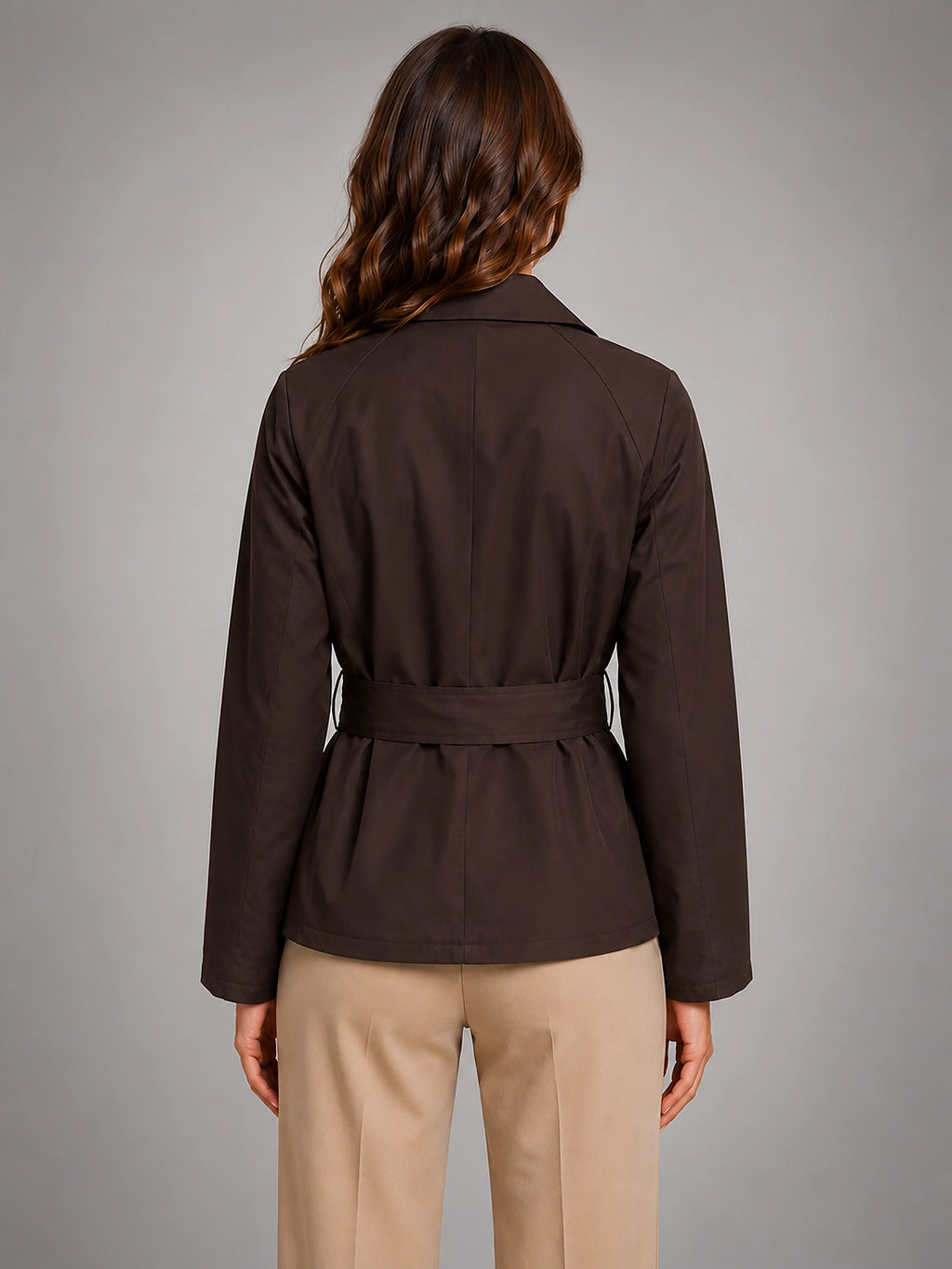 Women's Cropped Trench Jacket – Tie Waist Double Breasted - Brown