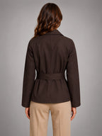 Women's Cropped Trench Jacket – Tie Waist Double Breasted - Brown