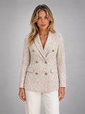 Women's Tweed Blazer – Double Breasted Tailored Fit - Soft Beige