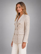 Women's Tweed Blazer – Double Breasted Tailored Fit - Soft Beige