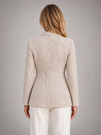 Women's Tweed Blazer – Double Breasted Tailored Fit - Soft Beige
