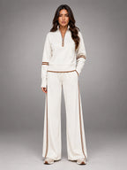 Women's Half Zip Lounge Set – Relaxed Wide Leg - Cream