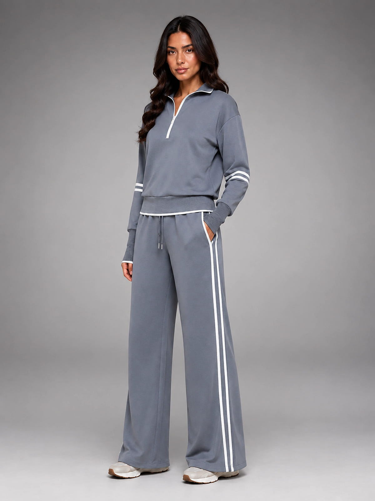 Women's Half Zip Lounge Set – Relaxed Wide Leg