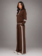 Women's Half Zip Lounge Set – Relaxed Wide Leg - Brown