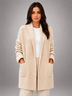 Women's Longline Cardigan – Open Front Pockets - Beige