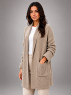 Women's Longline Cardigan – Open Front Pockets - Taupe