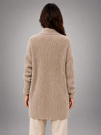 Women's Longline Cardigan – Open Front Pockets - Taupe