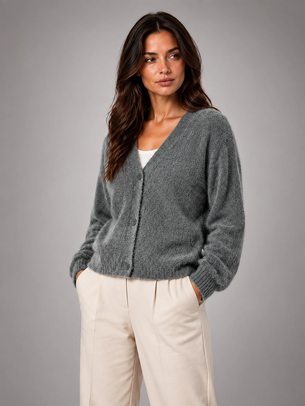 Women's Fluffy Knit Cardigan – Brushed Yarn V Neck