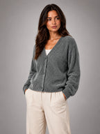Women's Fluffy Knit Cardigan – Brushed Yarn V Neck