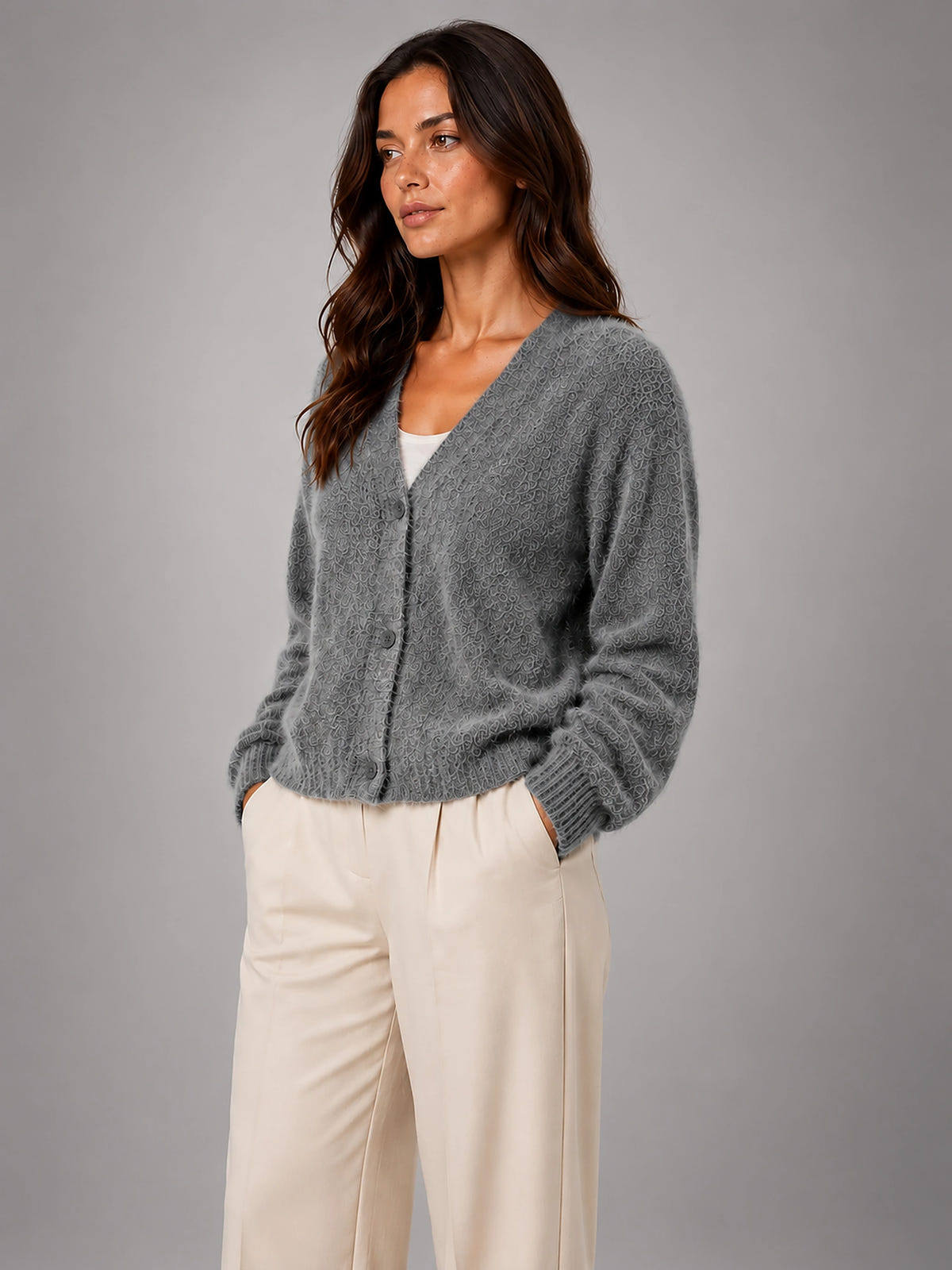 Women's Fluffy Knit Cardigan – Brushed Yarn V Neck