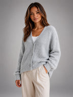 Women's Fluffy Knit Cardigan – Brushed Yarn V Neck
