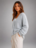 Women's Fluffy Knit Cardigan – Brushed Yarn V Neck