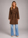 Women's Faux Suede Trench Coat – Long Belted - Brown