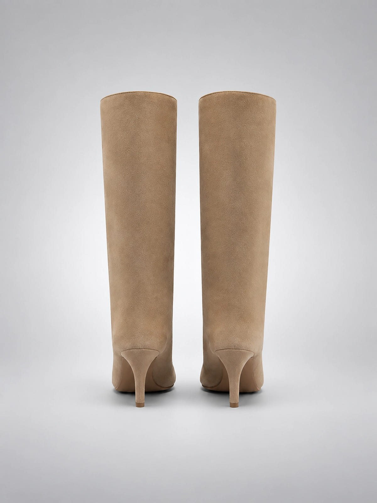 Women's Faux Suede Knee High Boots – Pointed Toe Heel - Beige