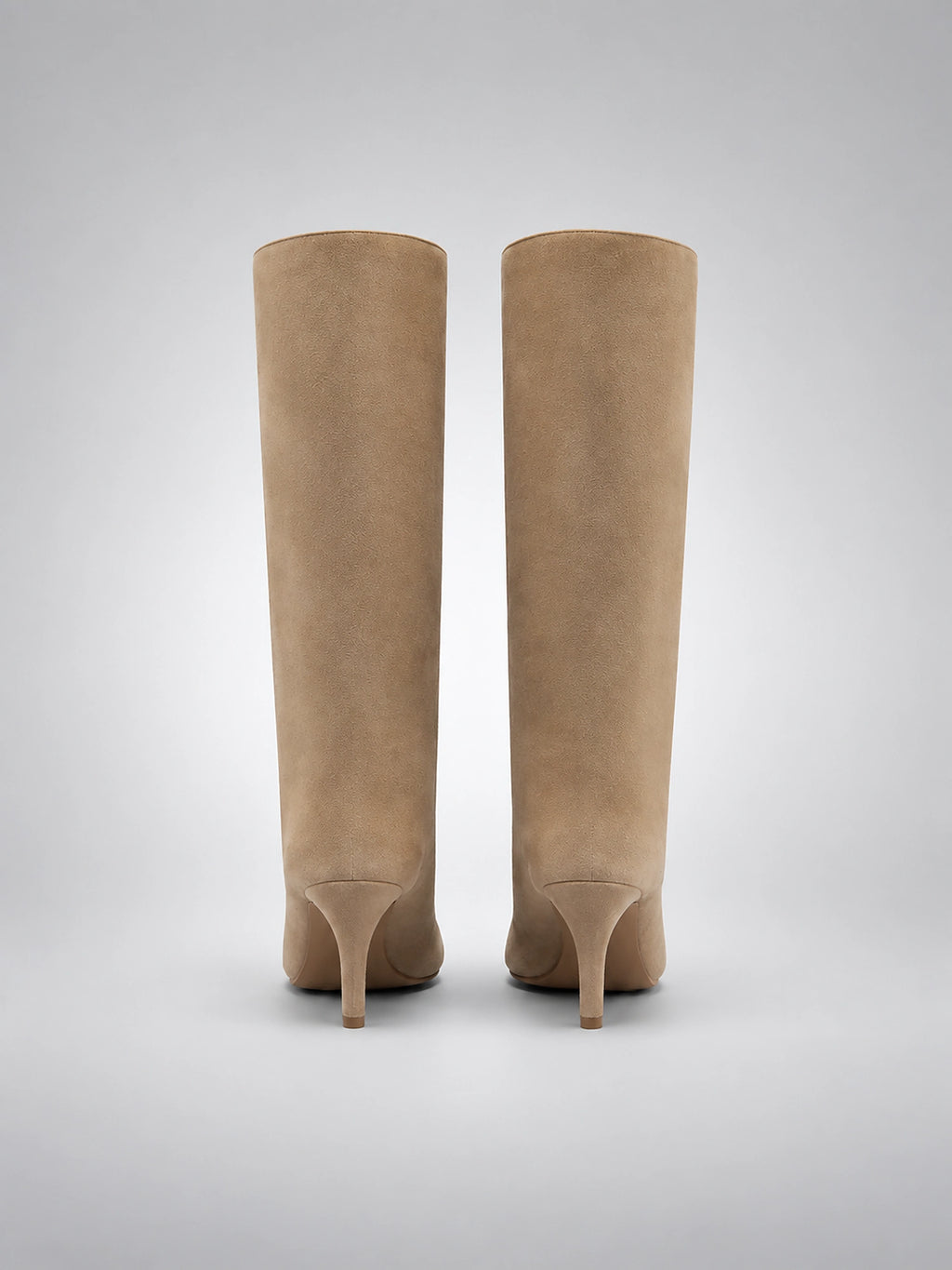 Women's Faux Suede Knee High Boots – Pointed Toe Heel - Beige