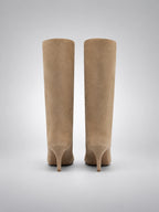 Women's Faux Suede Knee High Boots – Pointed Toe Heel - Beige