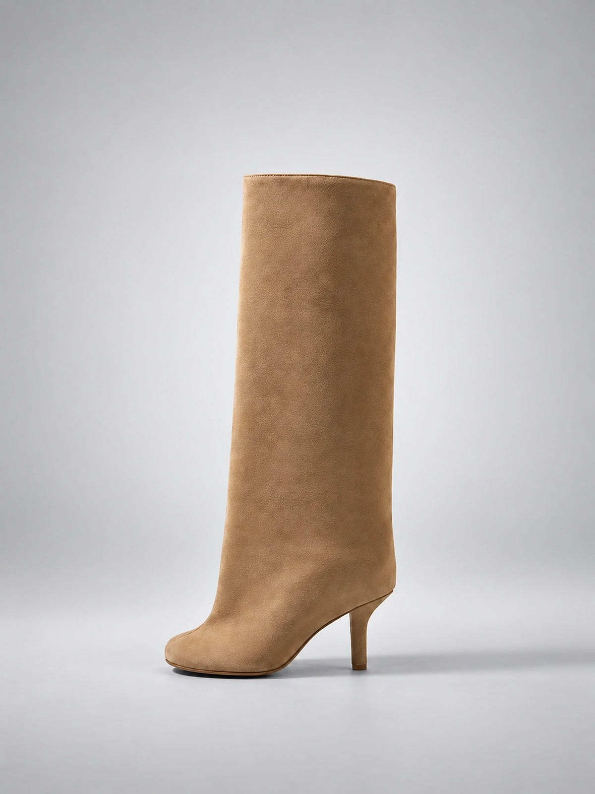 Women's Faux Suede Knee High Boots – Pointed Toe Heel - Beige