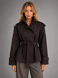 Women's Cropped Trench Jacket – Above Hip Tailored Shoulder - Brown